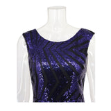 Women Evening Gown Summer round Neck Back V-neck Slim Fit Sexy Sequins Dress