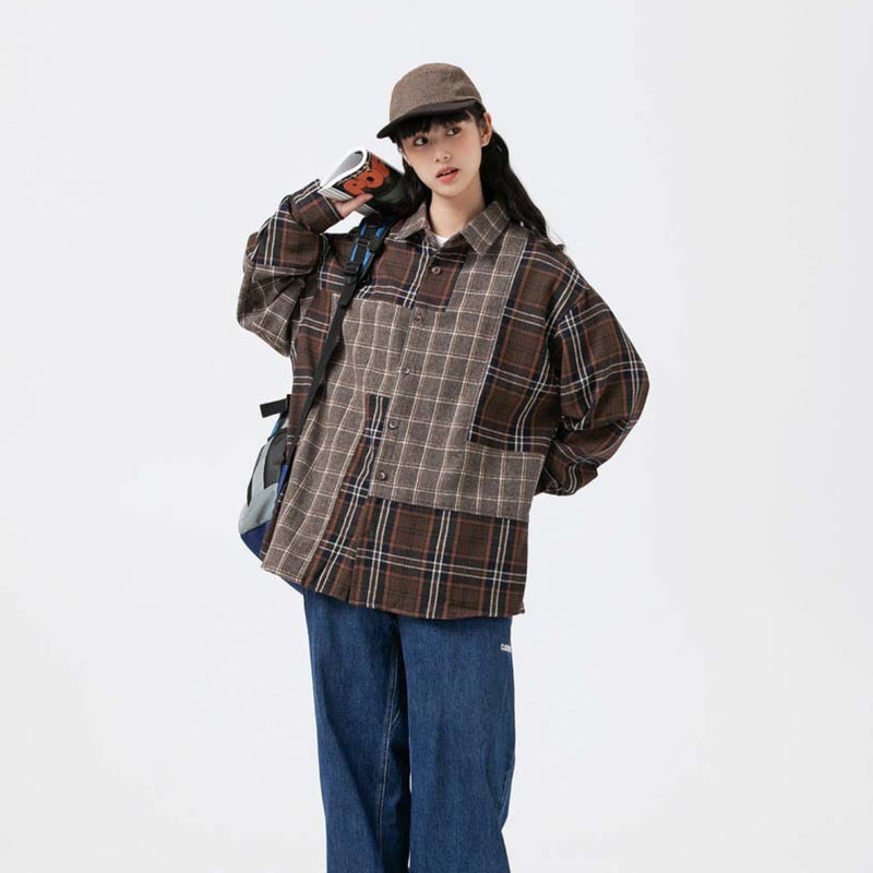 Unisex Jacket Autumn Thick Checks Shirt