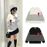 Ami araunrifheart jacquard round neck stripessweaterfall and winterknitting shirt loose woolen sweater couple