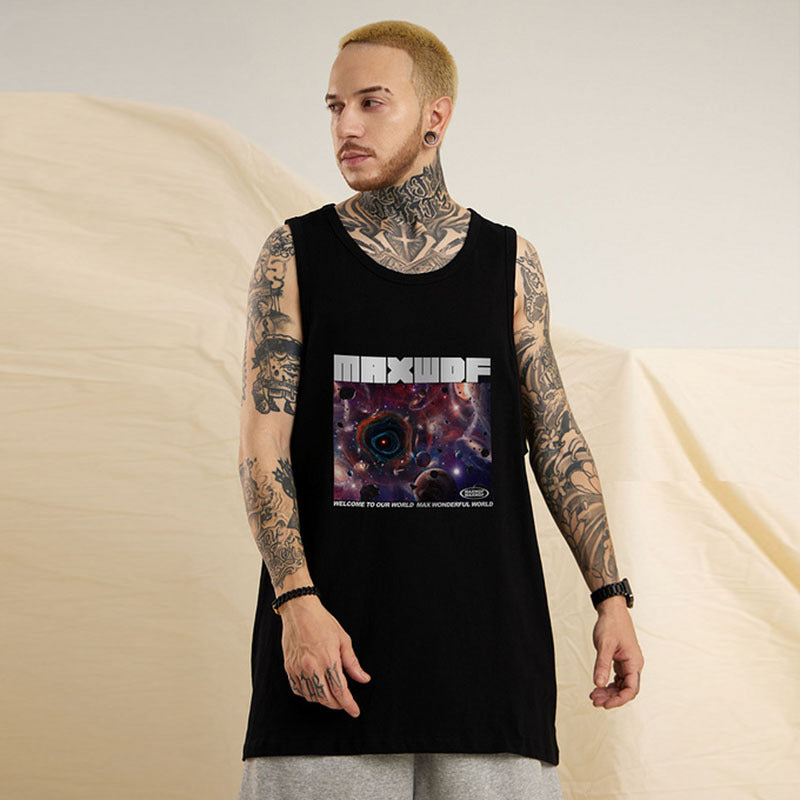 Men Vest Hip Hop Punk Printed Sports Sleeveless T-shirt Men's Oversize Basketball Vest