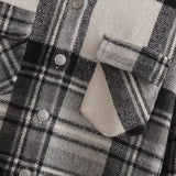 Women Woolen Coat Autumn and Winter Woolen Plaid Shirt Loose Casual Long Shirt Coat