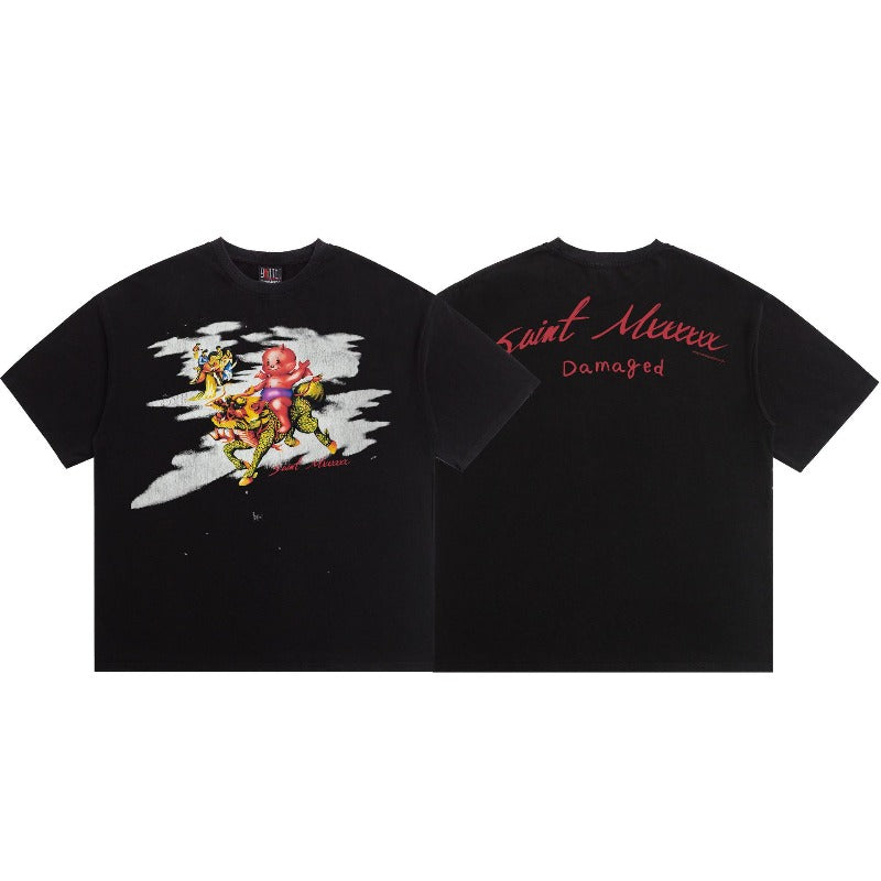 saint m t shirts s.m cartoon series graphic crewneck pullover short sleeve t-shirt
