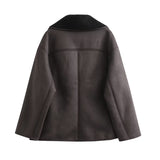 Women Leather Jacket Suede Lamb Wool Short Coat for Women