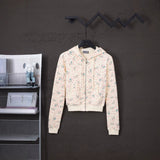 Ashleywilliams bear printed zipper hooded outwear hot girl waist cardigan sweatshirt women's american sweet