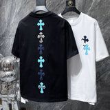 Ch hip-hop t shirts high street ch couple heavy industry colorful leather cross contrasting color short sleeve american style versatile