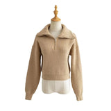 Women Sweater Knitwear Spring and Autumn Sweater Pullover Lapel Long-Sleeve Zipper Loose Bottoming Sweater