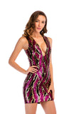 Women Evening Gown Sexy V-neck Sleeveless Mini Sequins Dress