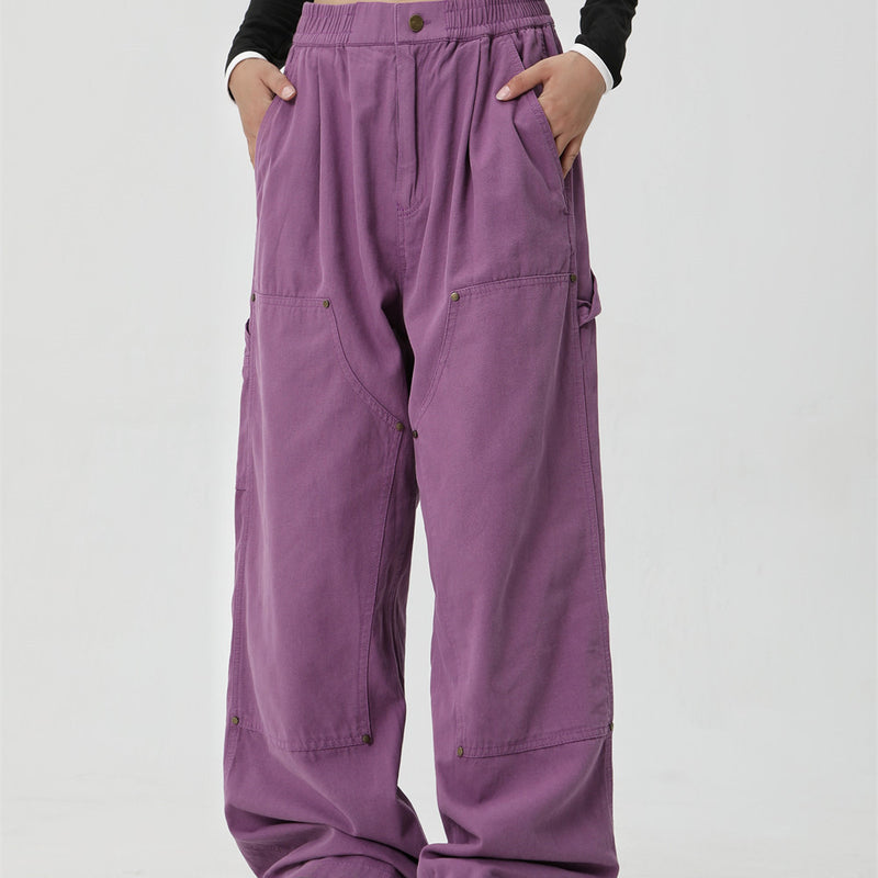 Men Sweatpants Retro Workwear Casual Pants Men Vintage Loose Wide Leg Mop Pants Solid Color Straight-Leg Trousers