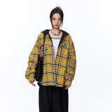 Unisex Jacket Autumn Two-Way Plaid Hooded Shirt