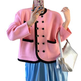 Women Knitwear Autumn and Winter Double Breasted round Neck Sweater Loose Knitted Cardigan