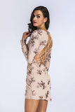 Women Evening Gown Sexy V-neck Backless Long Sleeves Sequins Short Dress