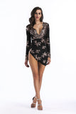 Women Evening Gown Sexy V-neck Backless Long Sleeves Sequins Short Dress