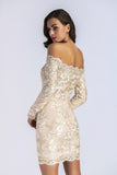 Women Evening Gown Long Sleeve Mini Embroidered Slim Dress