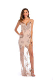 Women Evening Gown Sexy V-neck Backless Black Gold Sequins Long Dress