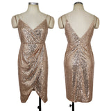 Women Evening Gown V-neck Strap Sexy Sequins Dress