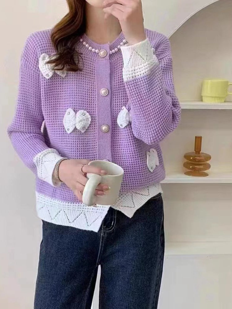 Women Knitwear Spring and Autumn Bowknot Knitted Cardigan