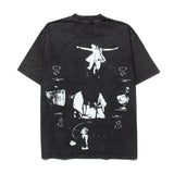 Hip-hop t shirts american high street half sleeve vintage washed retro distressed loosevtg short sleeve t-shirt tee