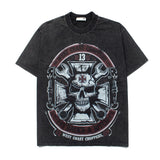 Hip-hop t shirts american high street washed wasteland style mechanical skull vintage short-sleeved t-shirt summertops half-sleeved