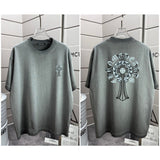 Ch hip-hop t shirts ch short-sleeved cross loosecasualpure cotton distressedheavy weightlong sleevest-shirt men's t