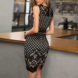 Women's Evening Dress Hollow Lace Dress Sexy round Neck Sleeveless Hip Skirt