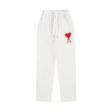 Ami aheoine heart embroidered straight-leg couple's sweatpants - drawstring elastic waist casual athletic pants
