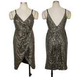 Women Evening Gown V-neck Strap Sexy Sequins Dress