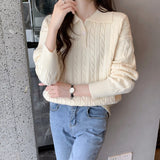 Women Knitwear Fall and Winter Lapels Cable-Knit Sweater Vintage Sweater