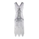 Flappers 1920S Dress Retro Style Sequin Bead Dress Front and Back Deep V-neck Dress