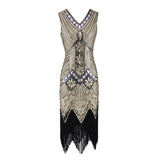 Flappers 1920S Dress Retro Style Sequin Bead Dress Front and Back Deep V-neck Dress