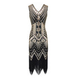 Flappers 1920S Dress Retro Style Sequin Bead Dress Front and Back Deep V-neck Dress