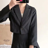 Women Suits Blazer Autumn Black Ultra Short One Button Leisure Suit