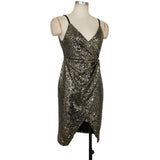Women Evening Gown V-neck Strap Sexy Sequins Dress