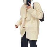 Women Knitted Cardigan Hooded Cable-Knit Sweater Coat Female Autumn and Winter Loose Knitted Cardigan
