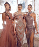 Robe Bridgerton Sexy Sequined Slit Trailing Party Dress Evening Gown