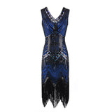 Flappers 1920S Dress Retro Style Sequin Bead Dress Front and Back Deep V-neck Dress