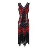 Flappers 1920S Dress Retro Style Sequin Bead Dress Front and Back Deep V-neck Dress