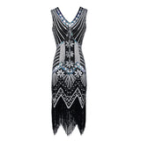 Flappers 1920S Dress Retro Style Sequin Bead Dress Front and Back Deep V-neck Dress