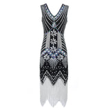 Flappers 1920S Dress Retro Style Sequin Bead Dress Front and Back Deep V-neck Dress