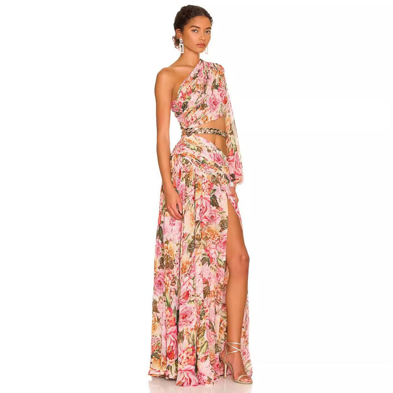 Women Dresses One Shoulder Long Sleeve Split Long Dress Party Dress (Ont0408)