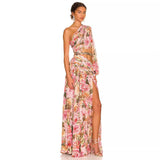 Women Dresses One Shoulder Long Sleeve Split Long Dress Party Dress (Ont0408)