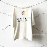 saint m t shirts s.m oil painting statue of liberty crew neck pullover short sleeve top