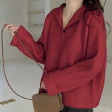 Women Knitwear Fall and Winter Lapels Solid Color Knitwear Loose Sweater