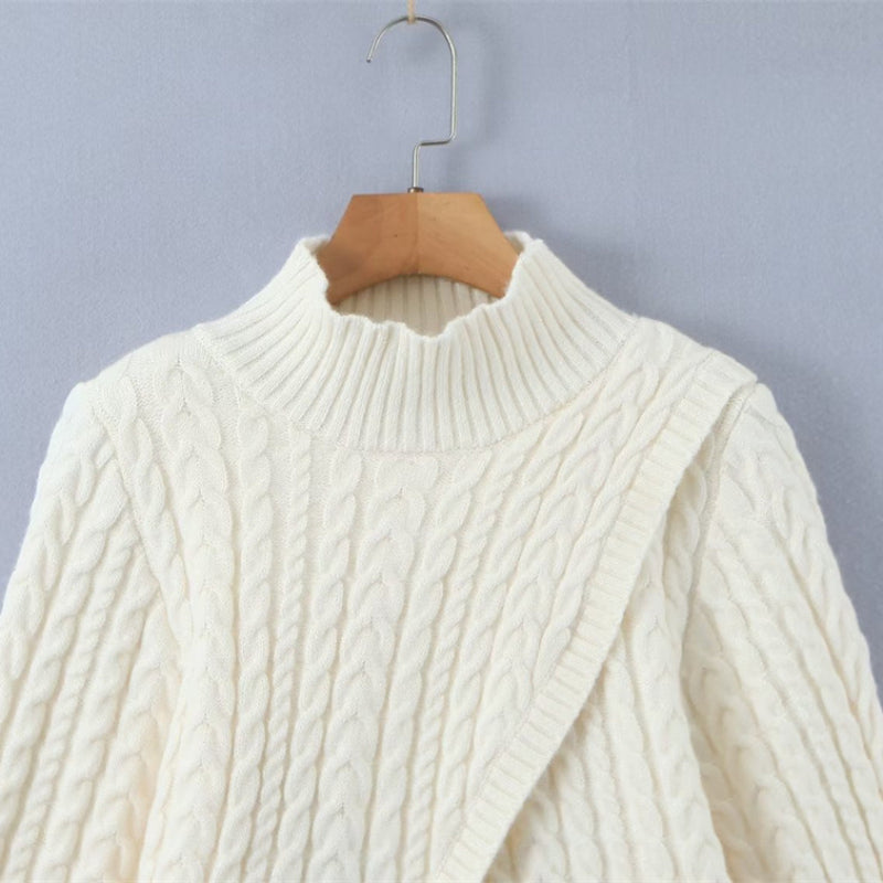 Women Sweater Knitwear Autumn and Winter Turtleneck Long Sleeve Cross Sweater Women's Short Sweater