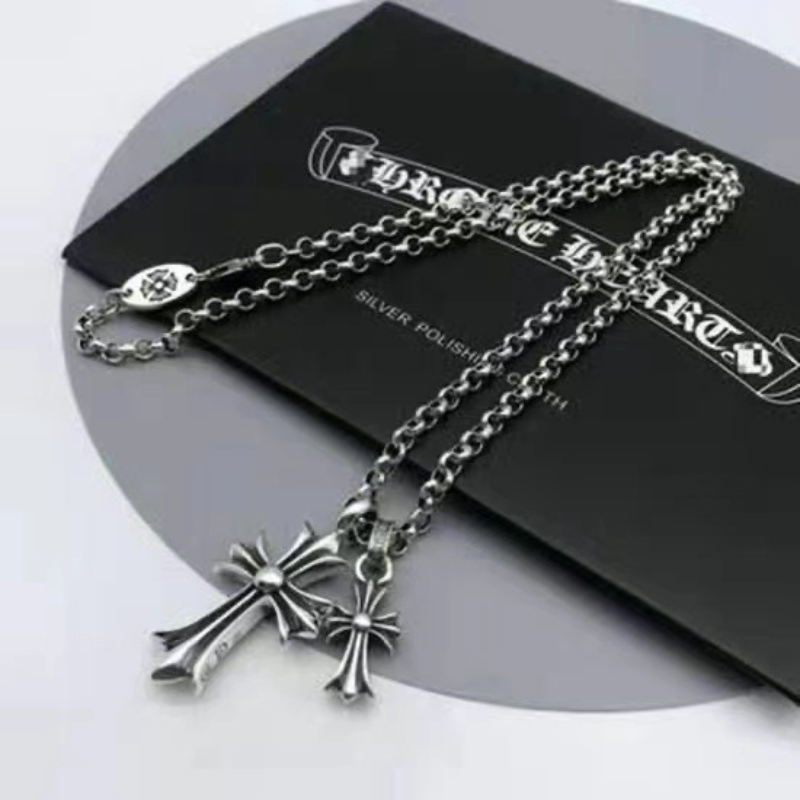Chrome Hearts Necklace Vintage Double Cross Pendant for Men and Women