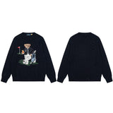 Pure cotton heavy industry cartoon bearembroider rolled collar sweater round neck topsknitting woolen clothes couple fall and winter