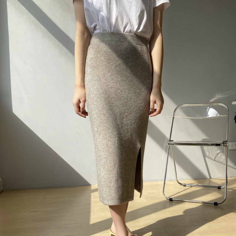 Women Knitted Skirt Slit Knitted Skirt