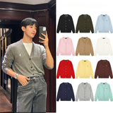 Macaron-colored little marafon rlv collar knit cardigan - relaxed fit outerwear - autumn/winter couple's open-front wool top