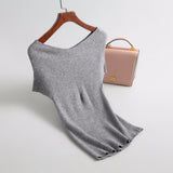 Women Knitted T-shirt Autumn Summer Sexy Slim Knit T-shirt