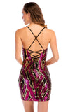 Women Evening Gown Sexy V-neck Backless Sequined Suspender Dress