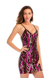 Women Evening Gown Sexy V-neck Backless Sequined Suspender Dress
